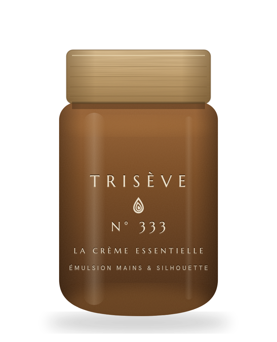 La Crème Essentielle N° 333 — frosted amber glass jar with bamboo wood lid