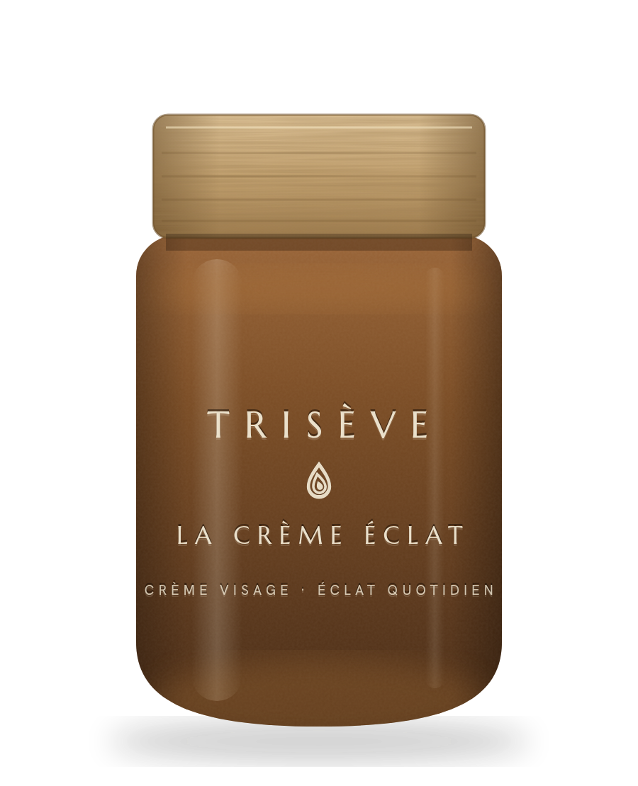 La Crème Éclat — frosted amber glass jar with bamboo wood lid